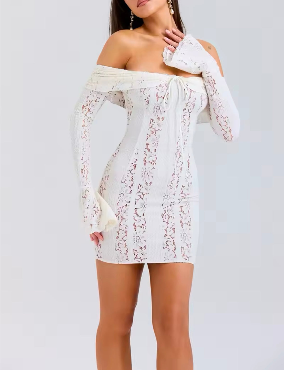 Lace Slim Mini Dress for Women Off the Shoulder