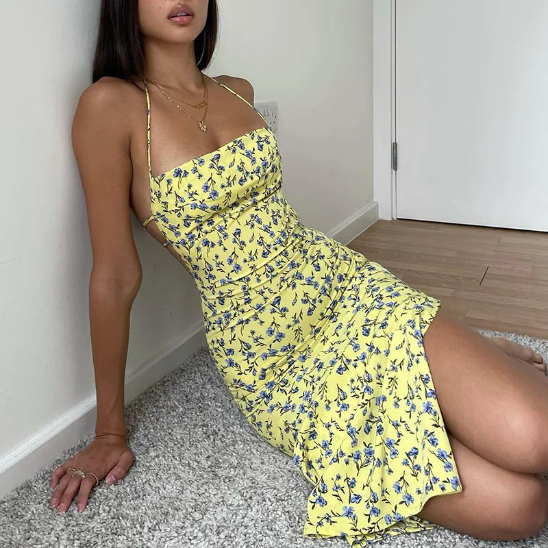 Lace Up Halter Floral Sundress