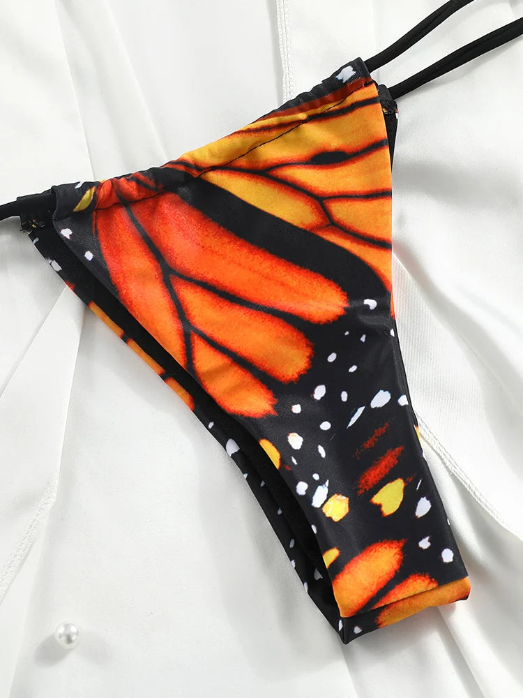 Butterfly Triangle Bikini Print Swimsuit