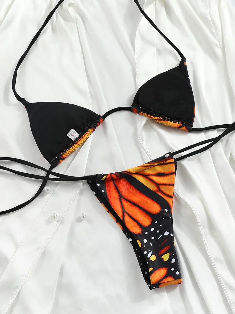 Butterfly Triangle Bikini Print Swimsuit