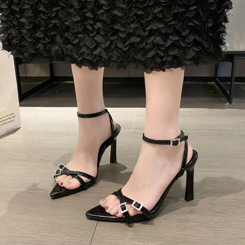 Pointed Toe Narrow Band Buckle Strap Heels