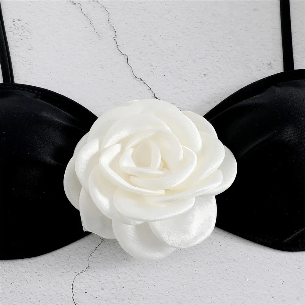 Flower Bandeau Lace Up Swimwear