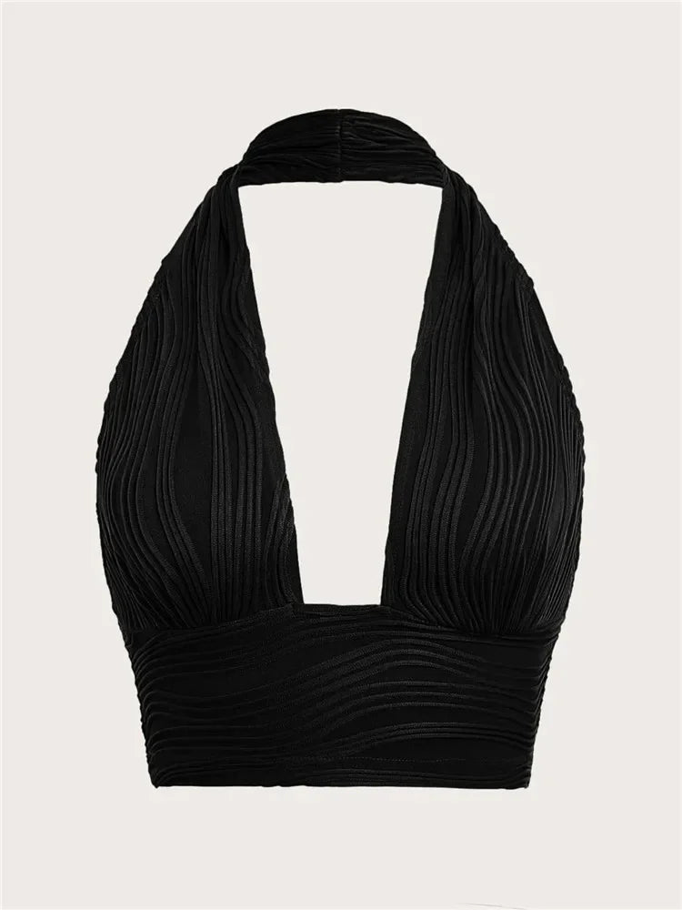 Backless Halter Top with a v neck design