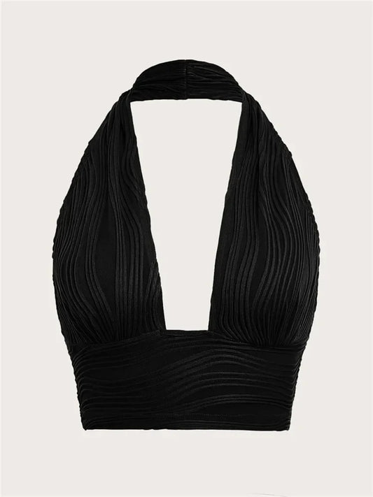 Backless Halter Top with a v neck design